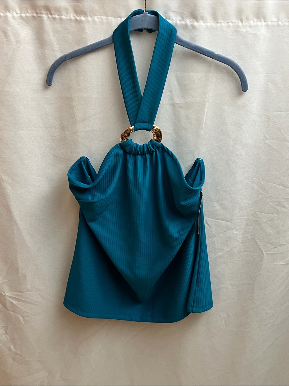 Bold Elements Teal Halter Cold Shoulder Top Gold Ring Size XL NWT